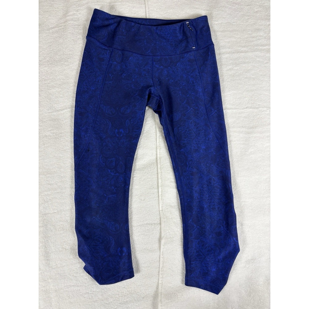 Calia Cropped Leggings Womens S Blue Paisley Ruched Hem Zipper Pocket‎ Workout